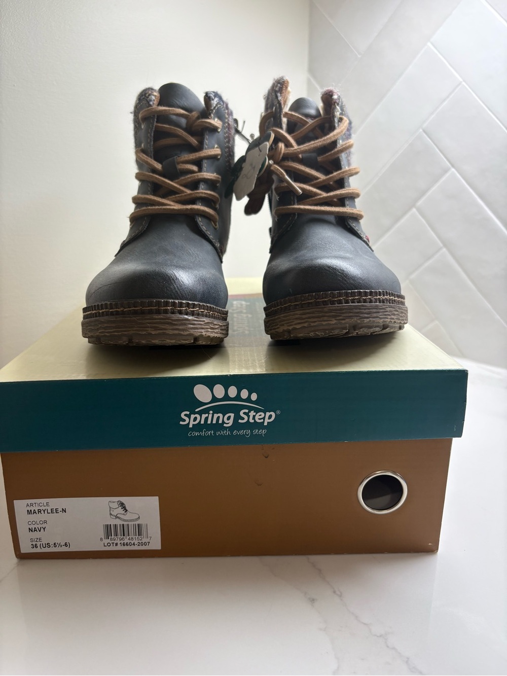 Spring Step Women Navy Lace-Up Ankle Boots